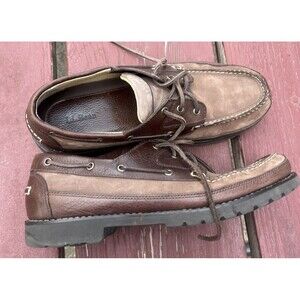 LL BEAN Men’s Brown Leather Topsiders Loafers Laces Size 13 D